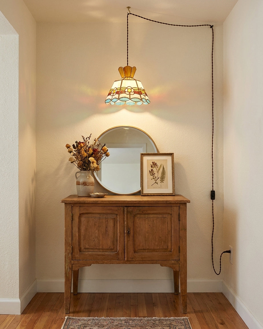 Retro Ketan Curated Amber Art Glass Pendant Ligh installed in residential dining space