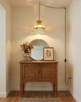 Retro Ketan Curated Amber Art Glass Pendant Ligh installed in residential dining space