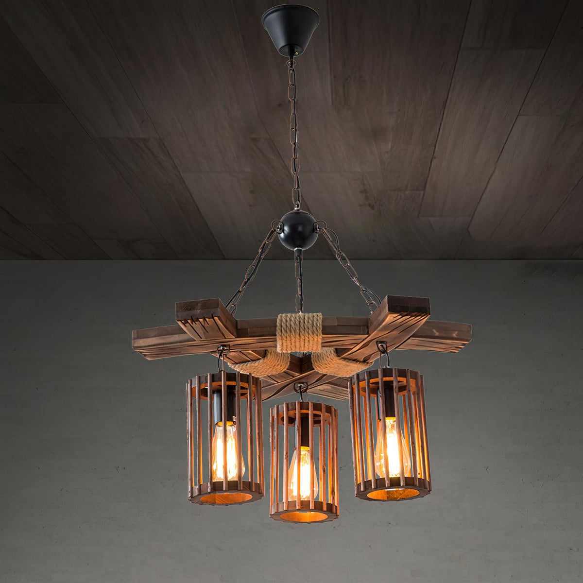 Retro Solid Wood Curated Solid Hardwood Chandeli – unlit natural material contrast