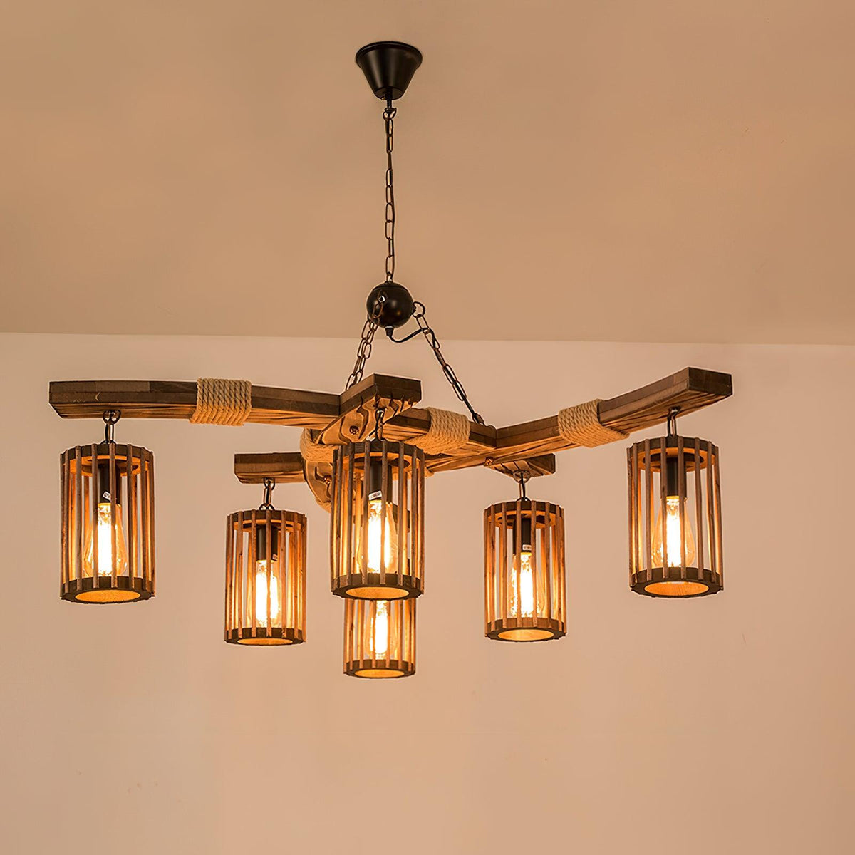 Retro Solid Wood Curated Solid Hardwood Chandeli – 3Heads L 19.7 x H 19.7  L 50cm x H 50cm finish configuration