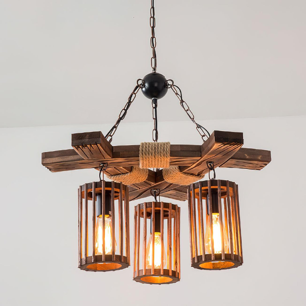 Retro Solid Wood Curated Solid Hardwood Chandeli – macro detail view #1