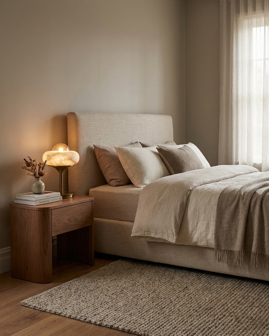 Retrovia Alabaster Curated Alabaster Table Lamp – unlit natural material contrast