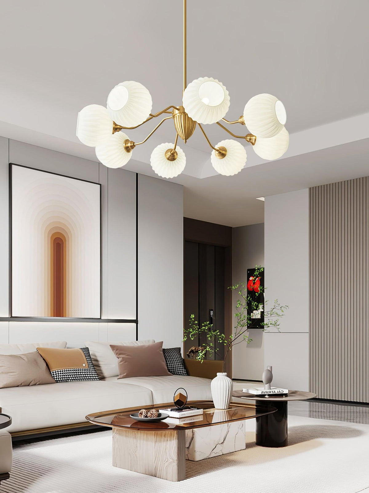 Ribbed Glass Ball Curated Mouth-Blown Frosted Gl – spatial dining room perspective
