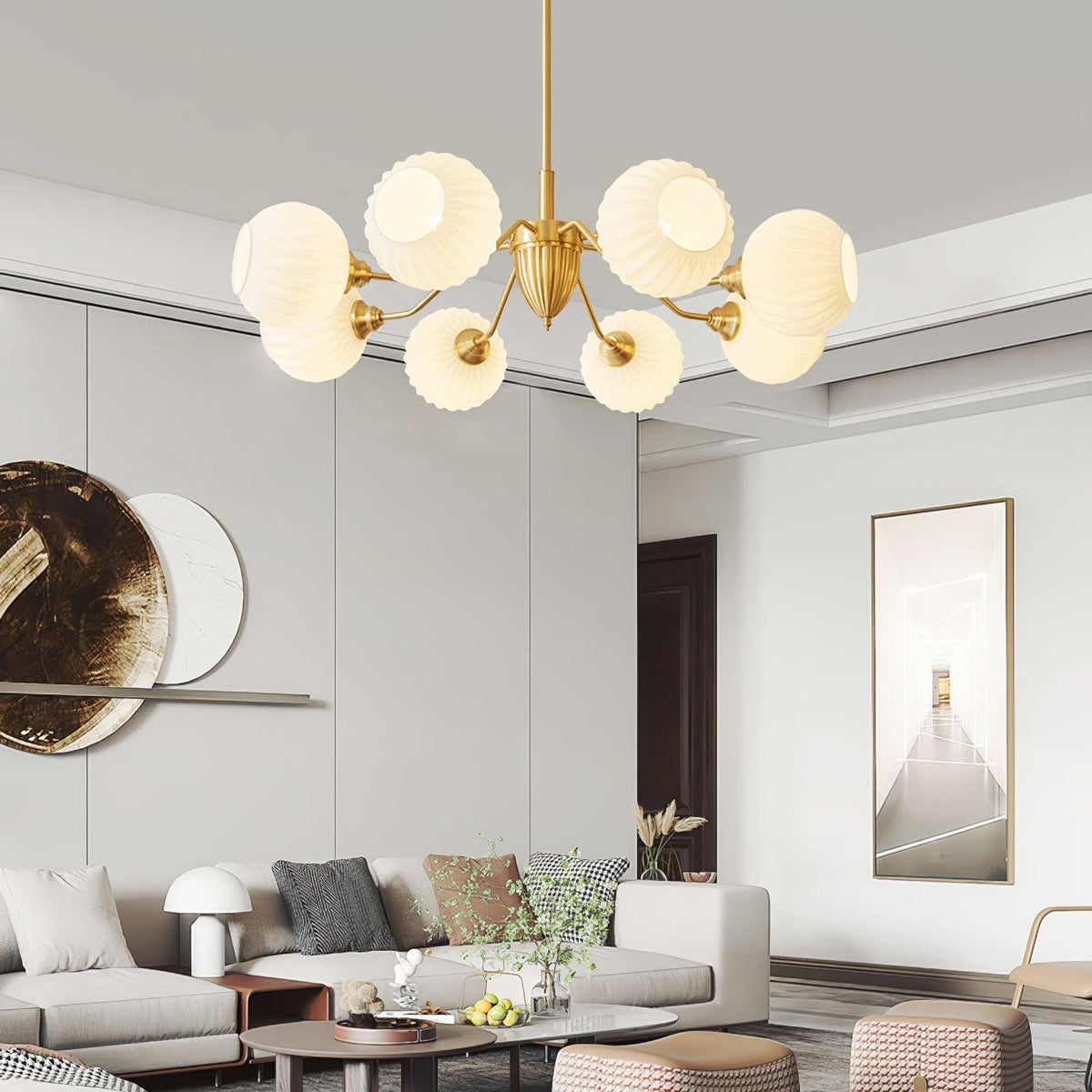 Ribbed Glass Ball Curated Mouth-Blown Frosted Gl – full fixture elevation view