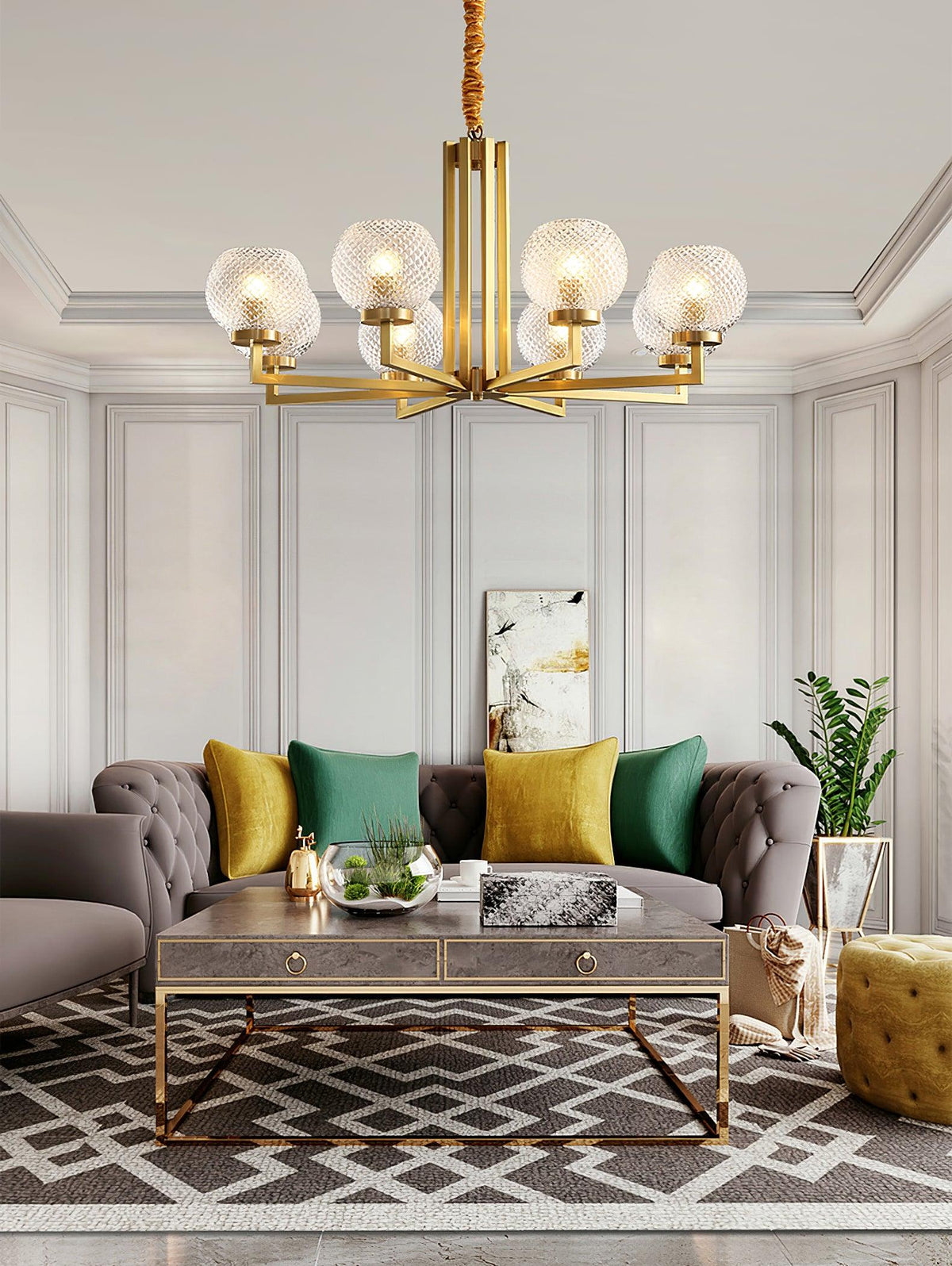 Ribbed Glass Brass Curated Mouth-Blown Frosted G – dimensional scale reference