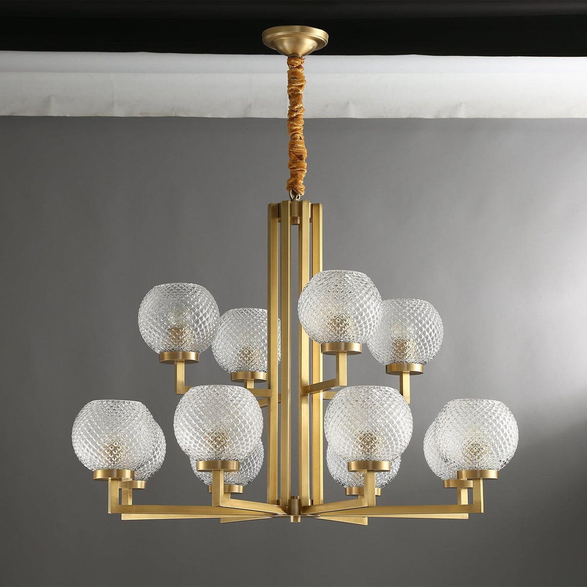 Ribbed Glass Brass Curated Mouth-Blown Frosted G – spatial dining room perspective