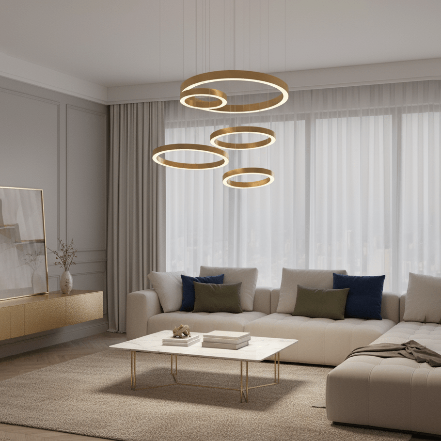 Ring LED Curated Optical Acrylic Chandelier – handcrafted surface texture