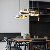 Ring LED Curated Optical Acrylic Chandelier warm illuminated room view