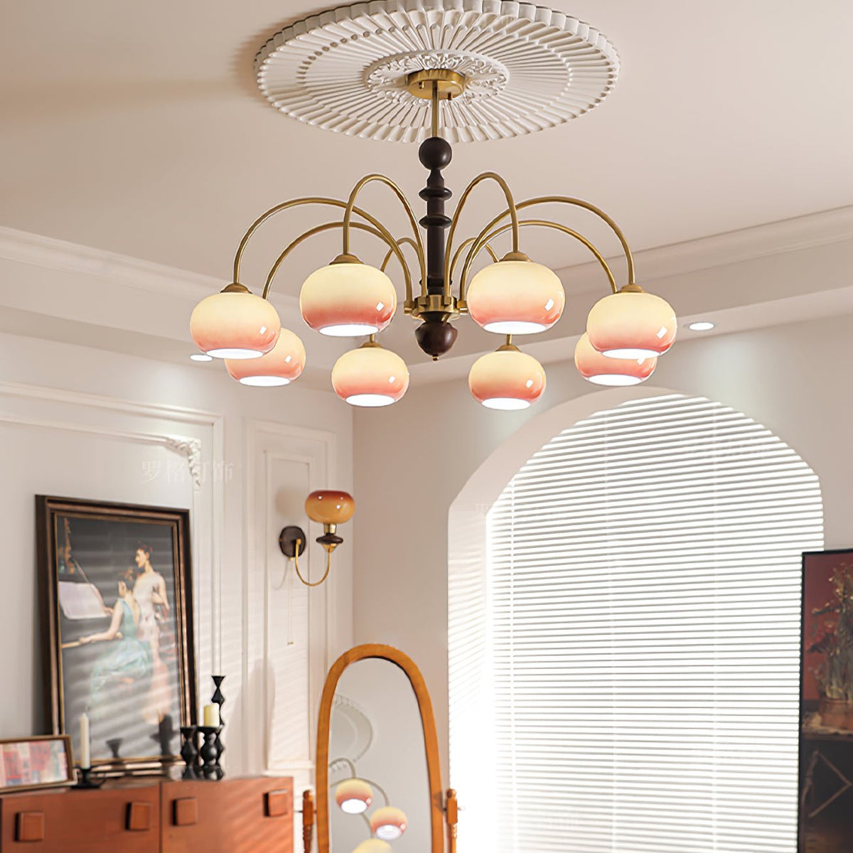 Ripe Persimmon Curated Mouth-Blown Frosted Glass warm illuminated room view