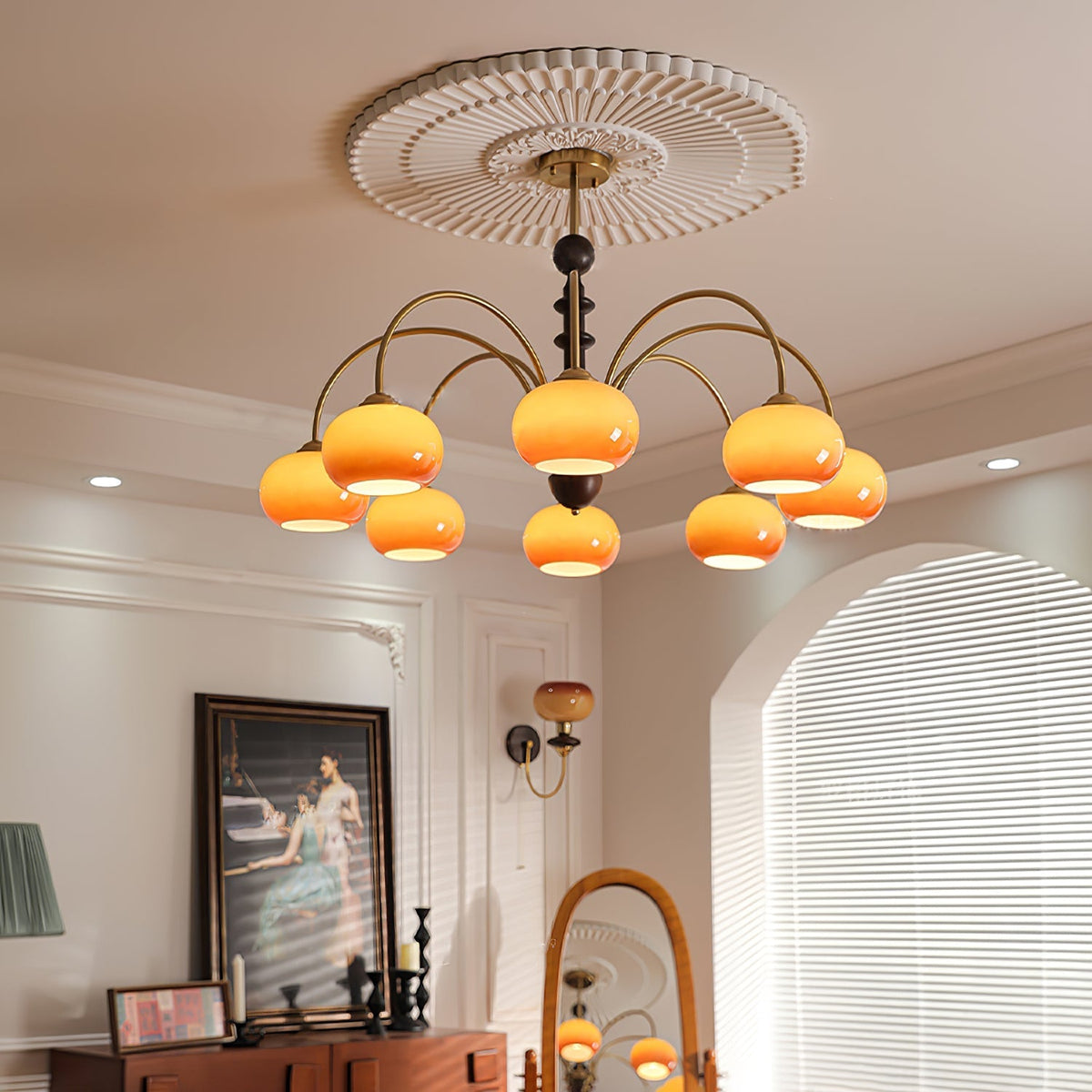 Ripe Persimmon Curated Mouth-Blown Frosted Glass – illuminated warm ambiance setting