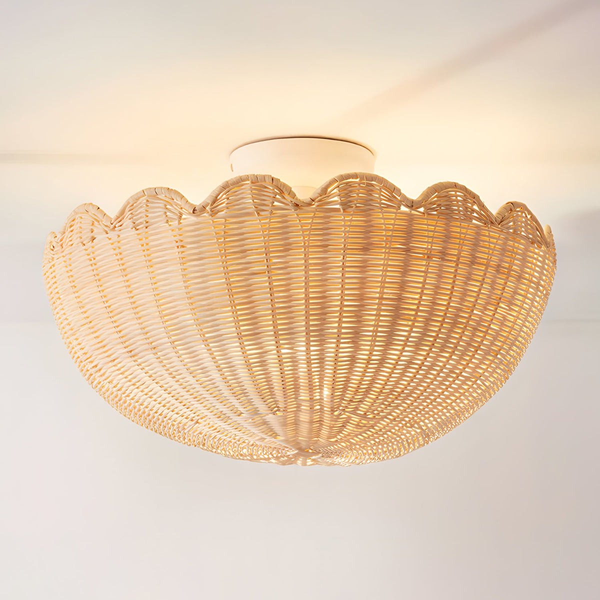 Rivela Curated Woven Rattan Flush Mount Ceiling – side angled contour profile