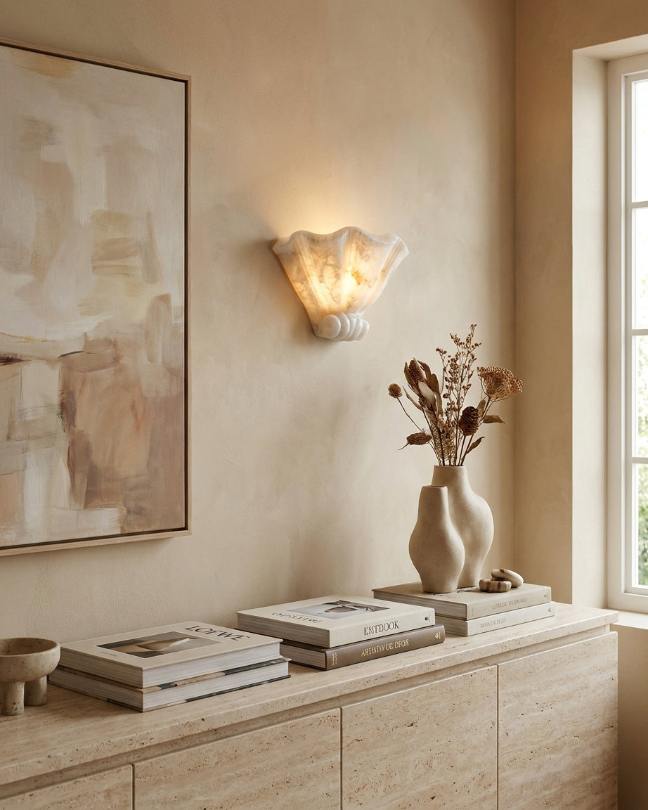 Roche Alabaster Curated Alabaster Wall Sconce – structural canopy joint detail