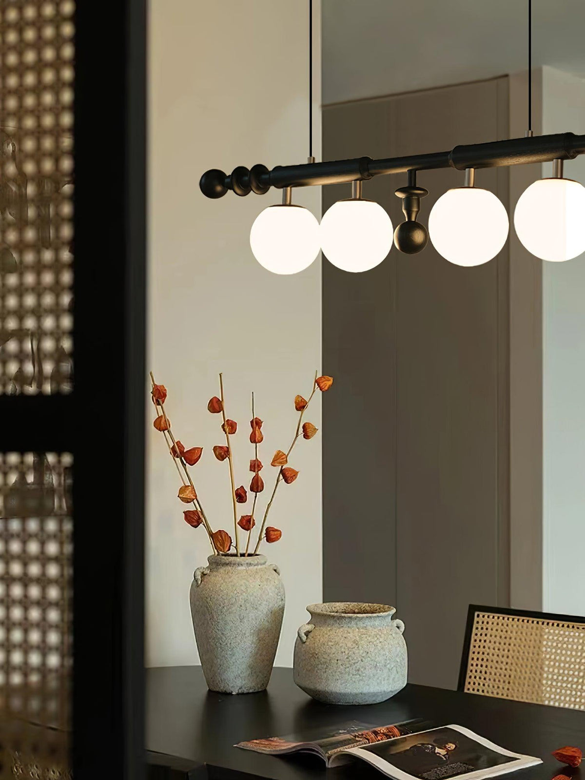Roman Column Curated Mouth-Blown Frosted Glass C – spatial dining room perspective