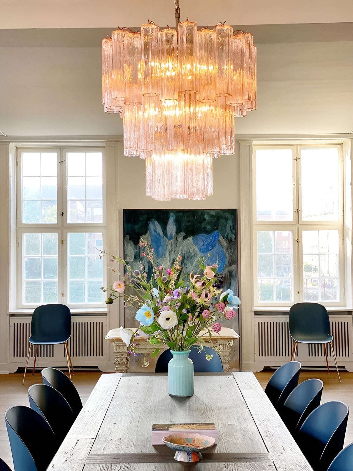 Rose Tubes Glass Curated Mouth-Blown Frosted Gla – full fixture elevation view