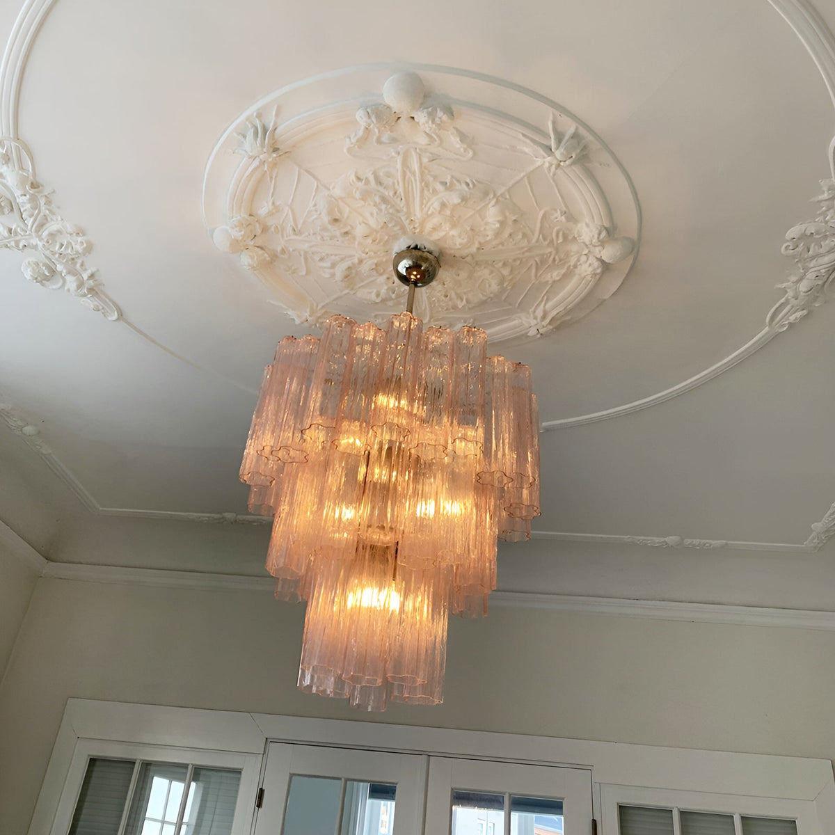 Rose Tubes Glass Curated Mouth-Blown Frosted Gla warm illuminated room view
