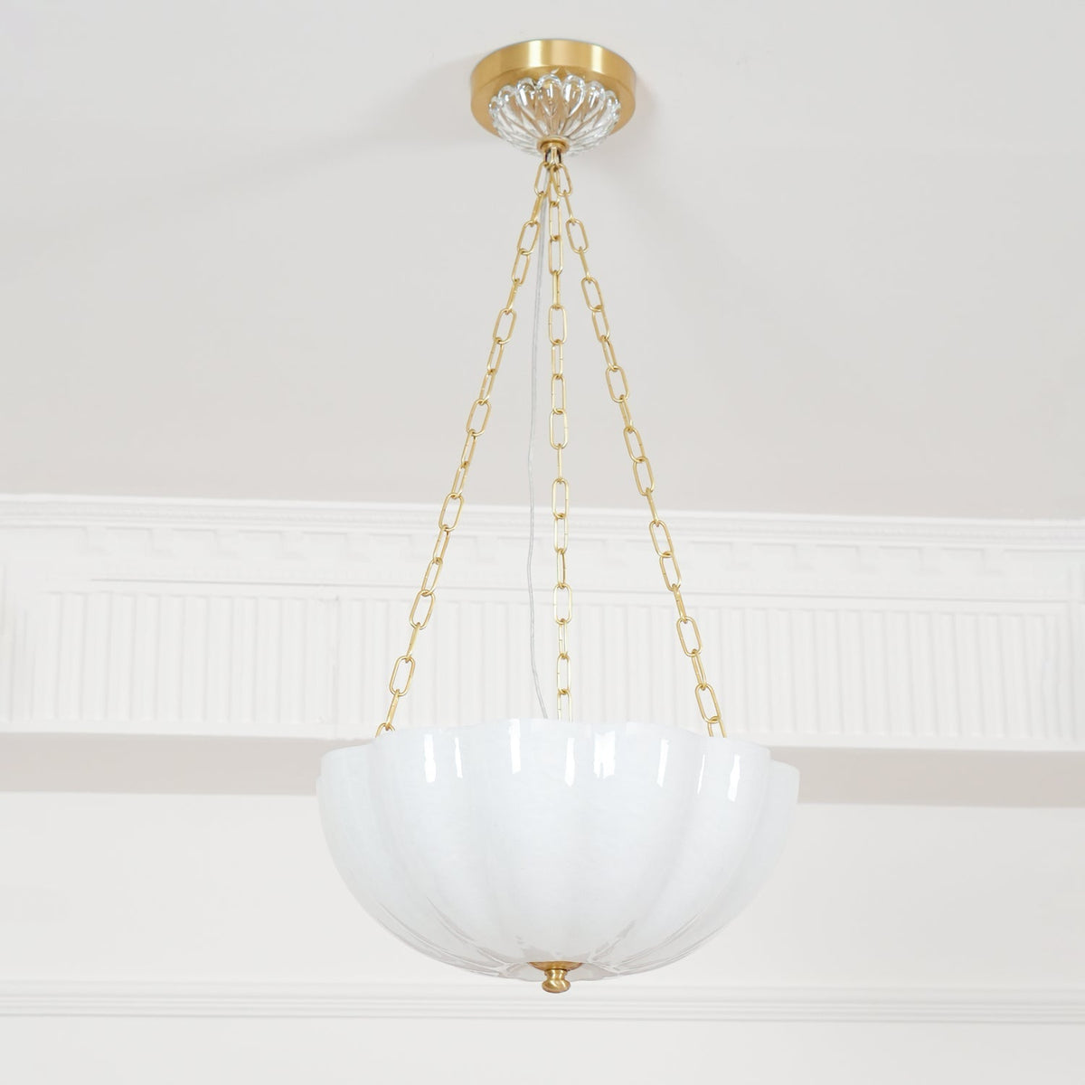 Rosehill Curated Mouth-Blown Frosted Glass Chand – full fixture elevation view