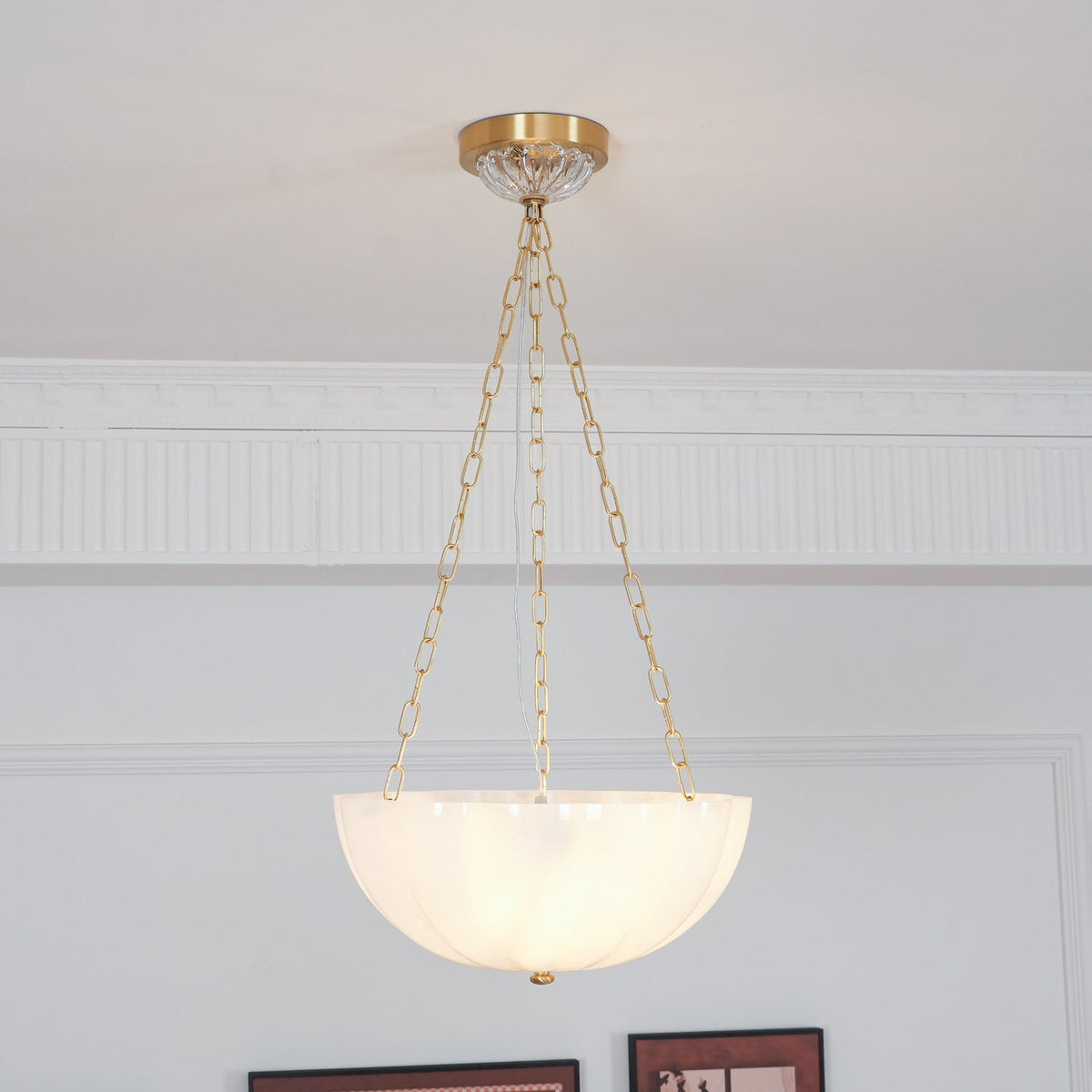 Rosehill Curated Mouth-Blown Frosted Glass Chand – unlit natural material contrast