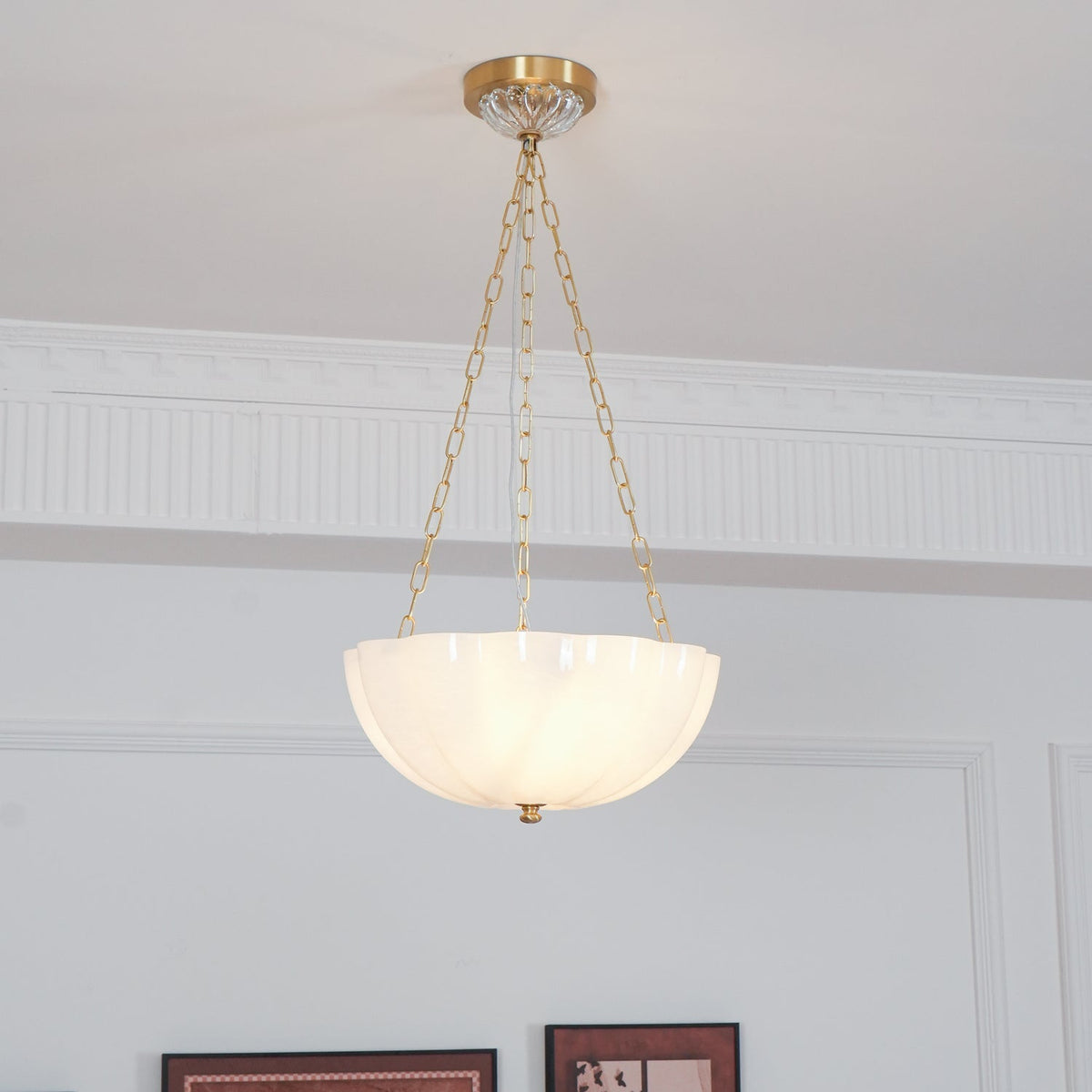 Rosehill Curated Mouth-Blown Frosted Glass Chand – structural canopy joint detail