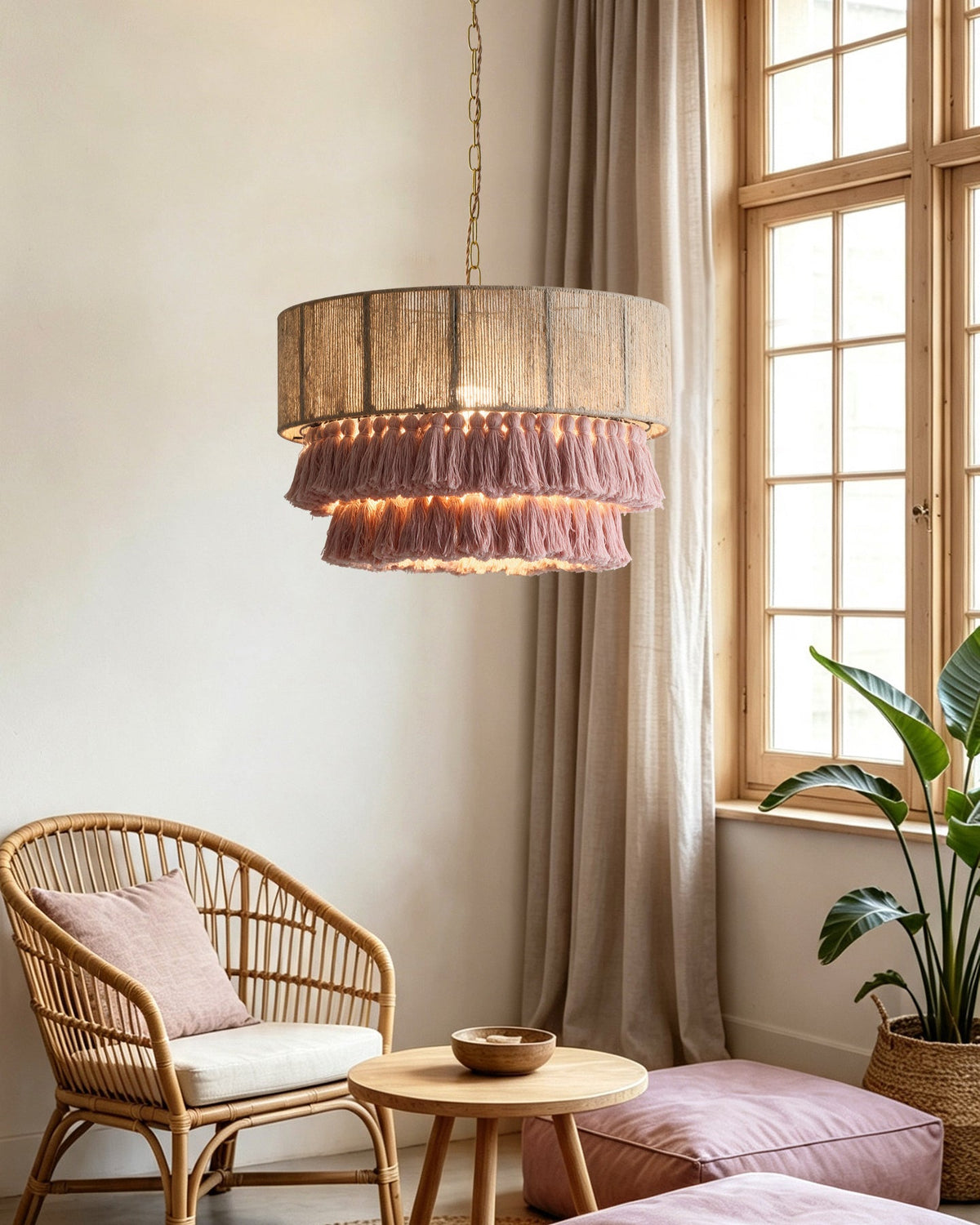 Roselle Curated Solid Brass Pendant Light – unlit natural material contrast