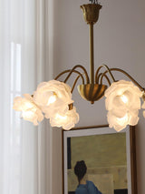Roses Curated Mouth-Blown Frosted Glass Chandeli – full fixture elevation view