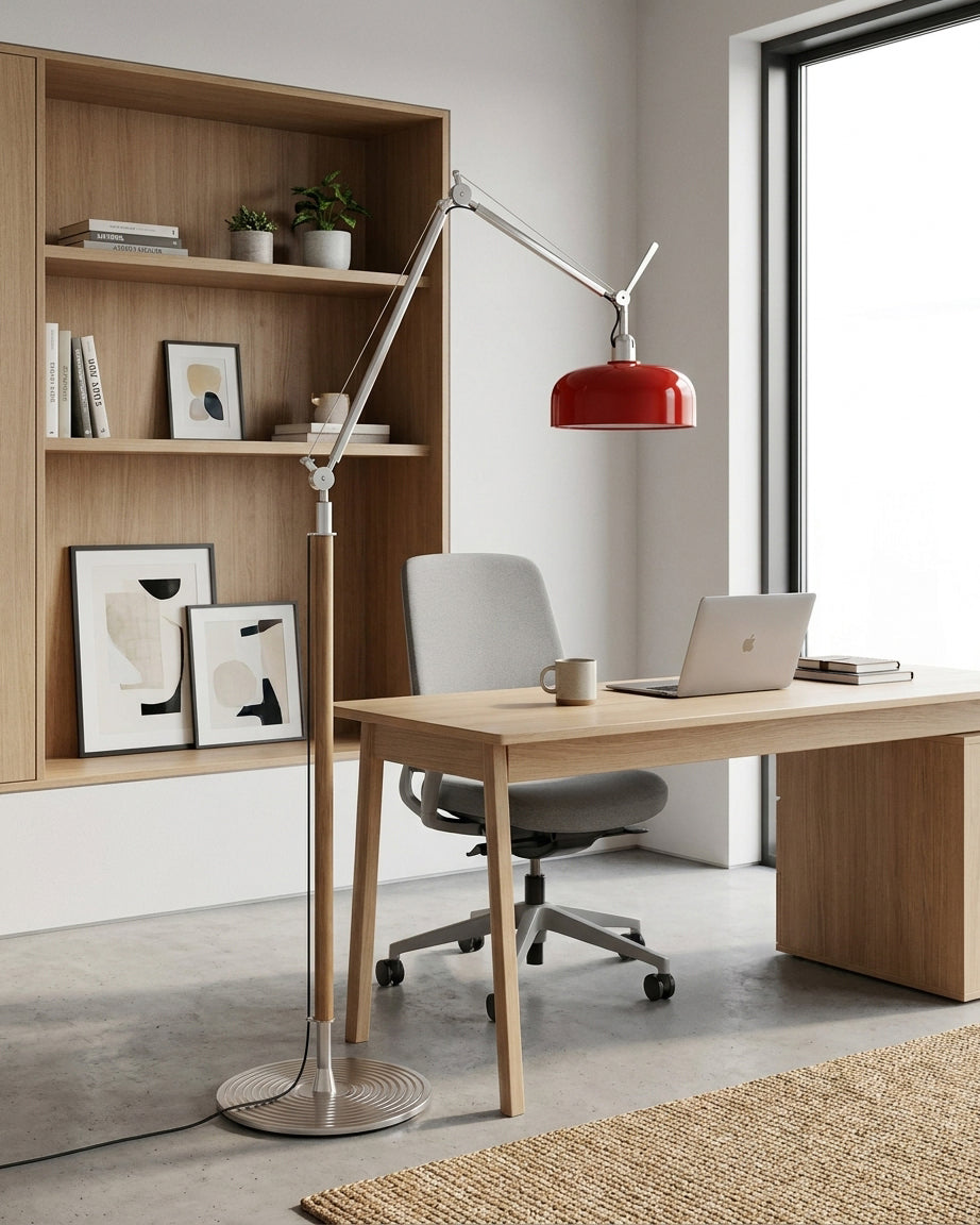 Rosso Floor Curated Iron & Glass Floor Lamp installed in residential dining space