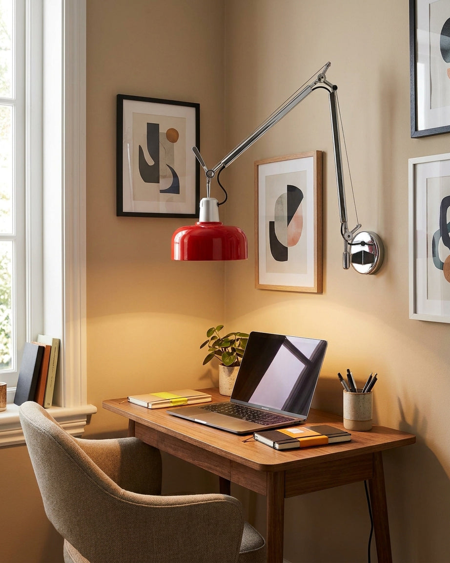 Rosso Swing Arm Curated Iron & Glass Wall Sconce installed in residential dining space