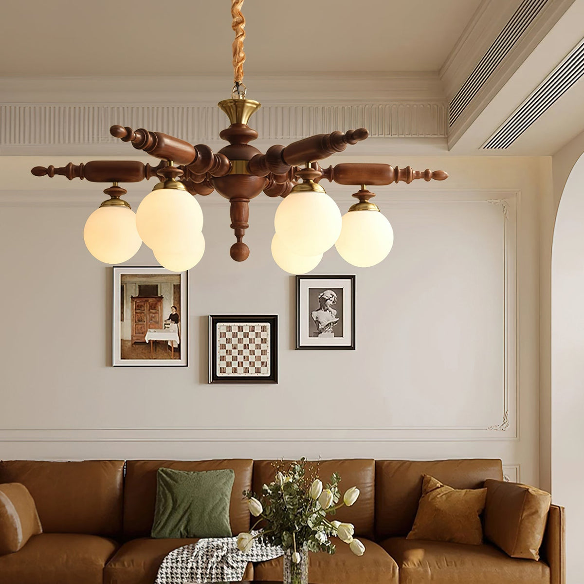 Rotating Stick Curated Mouth-Blown Frosted Glass installed in residential dining space