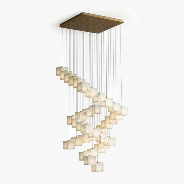Marble & Solid Brass Rotating Box Chandelier | Grand Luxury Pendant Light for Villa & Dining Room | JINSHE