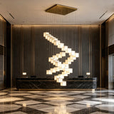 Chandelier View 2 | Marble & Solid Brass Rotating Box Chandelier | Grand Luxury Pendant Light for Villa & Dining Room | JINSHE | JINSHE