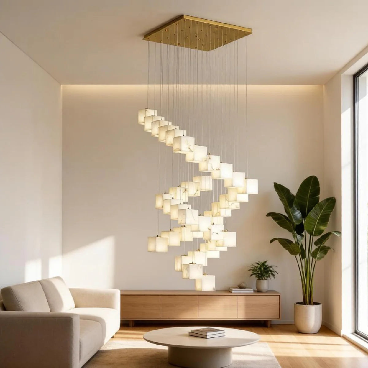 Chandelier View 12 | Marble & Solid Brass Rotating Box Chandelier | Grand Luxury Pendant Light for Villa & Dining Room | JINSHE | JINSHE