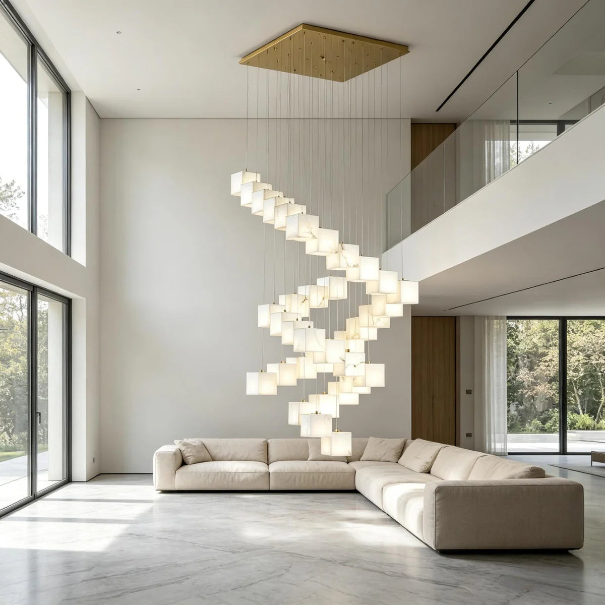 Chandelier View 7 | Marble & Solid Brass Rotating Box Chandelier | Grand Luxury Pendant Light for Villa & Dining Room | JINSHE | JINSHE