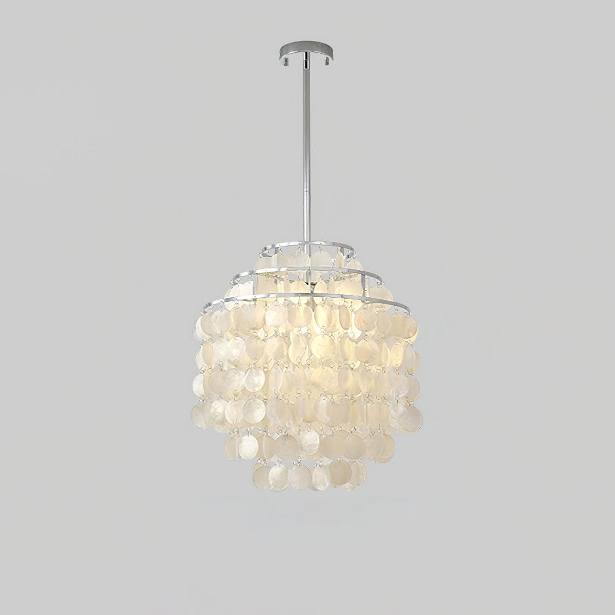 Round Shell Curated Iron & Glass Chandelier – dimensional scale reference #1