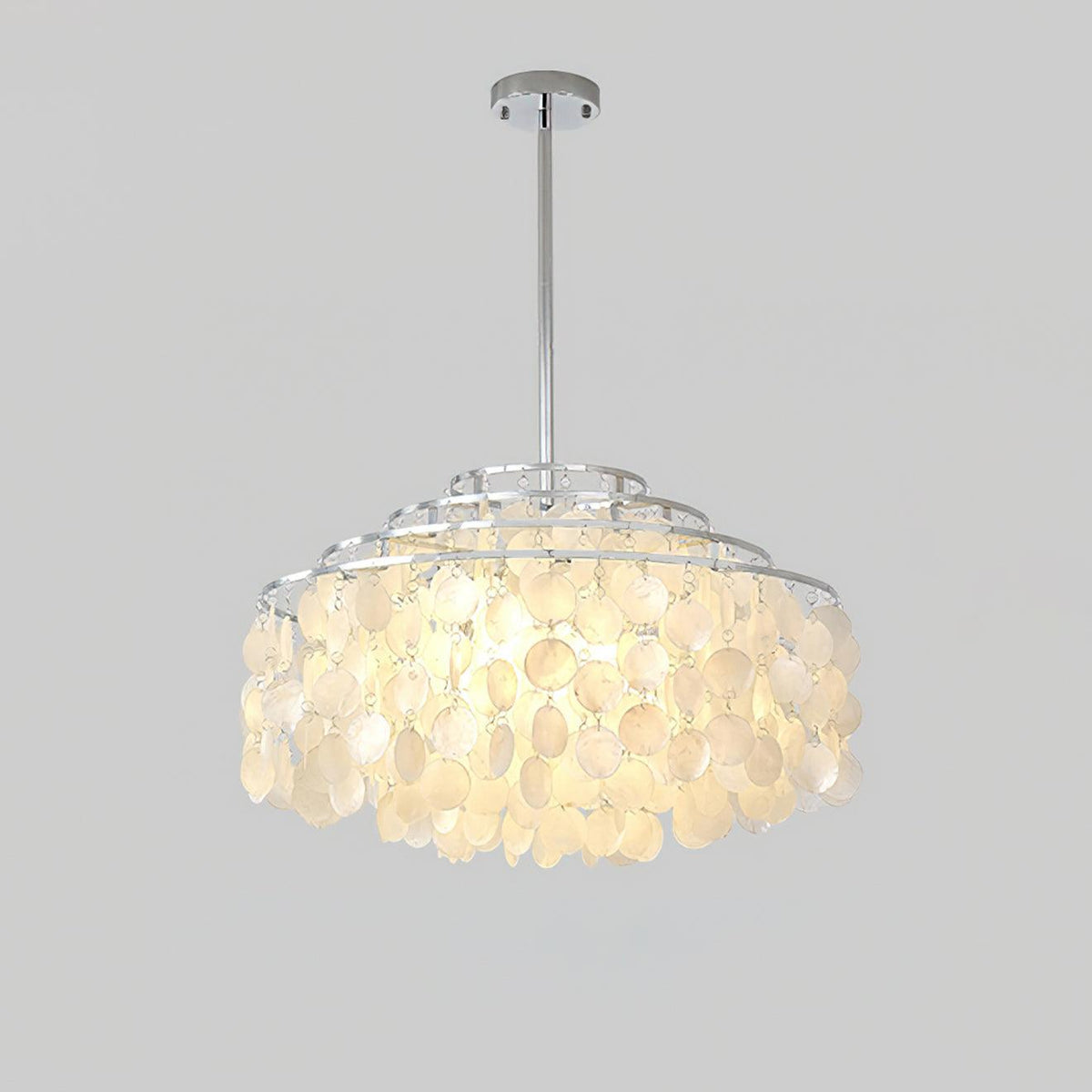 Round Shell Curated Iron & Glass Chandelier – structural canopy joint detail #1