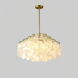 Round Shell Curated Iron & Glass Chandelier – unlit natural material contrast #1