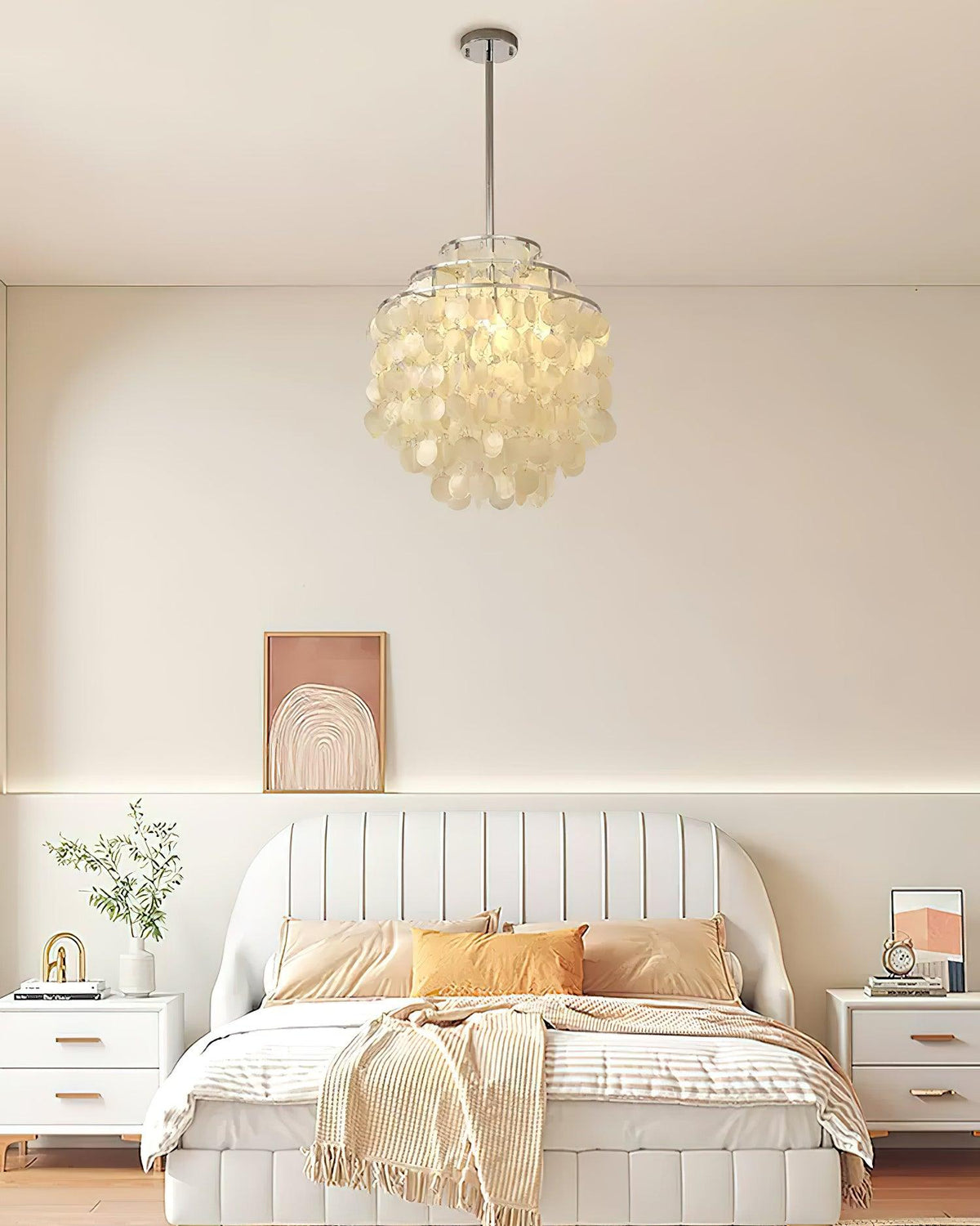 Round Shell Curated Iron & Glass Chandelier – handcrafted surface texture
