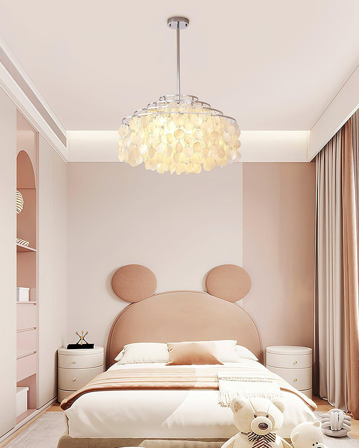 Round Shell Curated Iron & Glass Chandelier – macro detail view