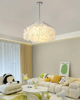 Round Shell Curated Iron & Glass Chandelier – unlit natural material contrast