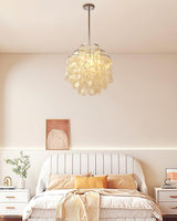 Round Shell Curated Iron & Glass Chandelier – spatial dining room perspective
