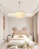 Round Shell Curated Iron & Glass Chandelier – side angled contour profile