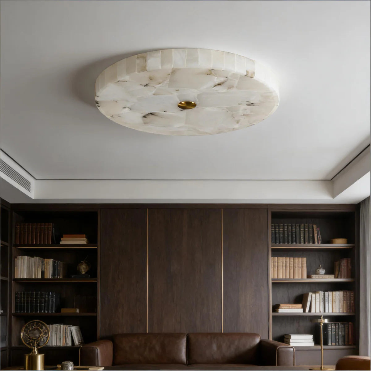 Spanish Alabaster Ceiling Light View 8 | Natural Spanish Alabaster Round Ceiling Light | Modern Luxury Lighting | JINSHE | JINSHE