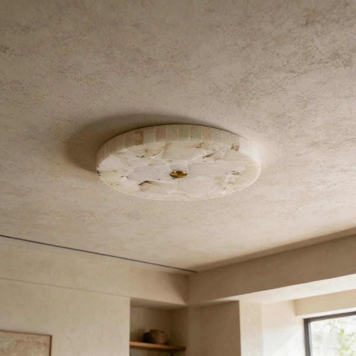 Spanish Alabaster Ceiling Light View 10 | Natural Spanish Alabaster Round Ceiling Light | Modern Luxury Lighting | JINSHE | JINSHE