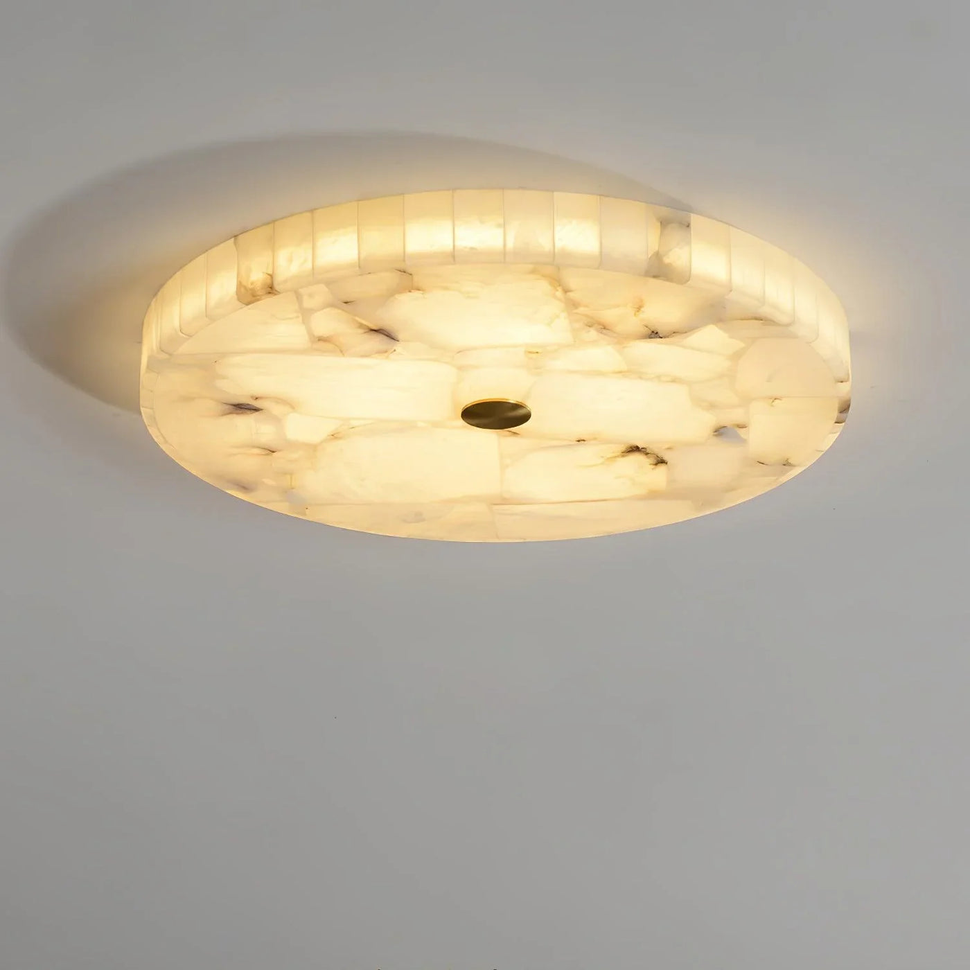 Spanish Alabaster Ceiling Light View 13 | Natural Spanish Alabaster Round Ceiling Light | Modern Luxury Lighting | JINSHE | JINSHE
