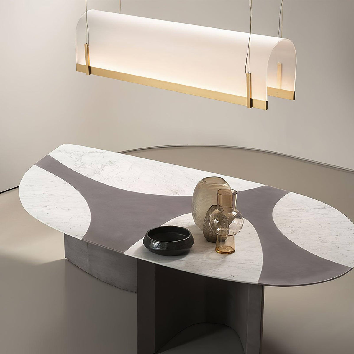 Round Arched Curated Optical Acrylic Chandelier – structural canopy joint detail