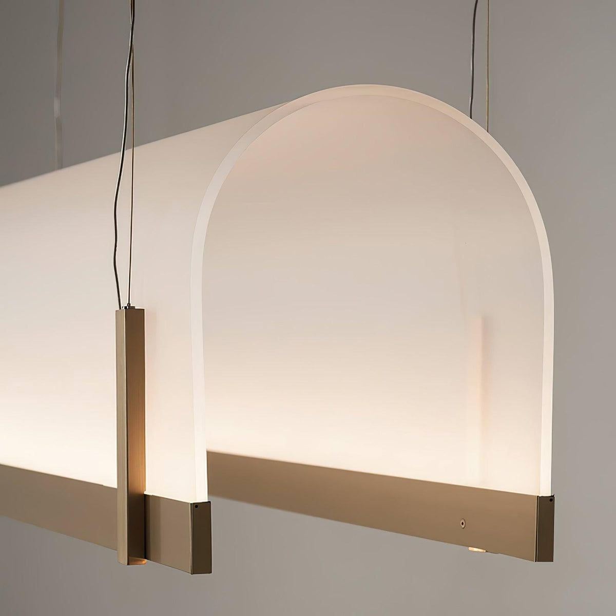 Round Arched Curated Optical Acrylic Chandelier warm illuminated room view