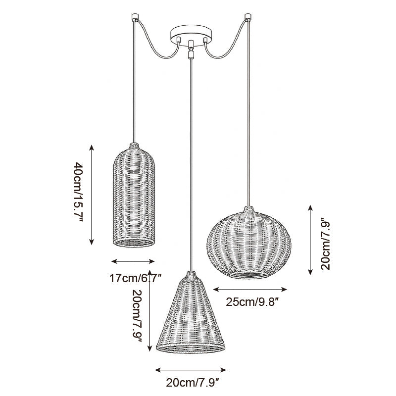 Rovena Curated Woven Rattan Pendant Light – dimensional scale reference