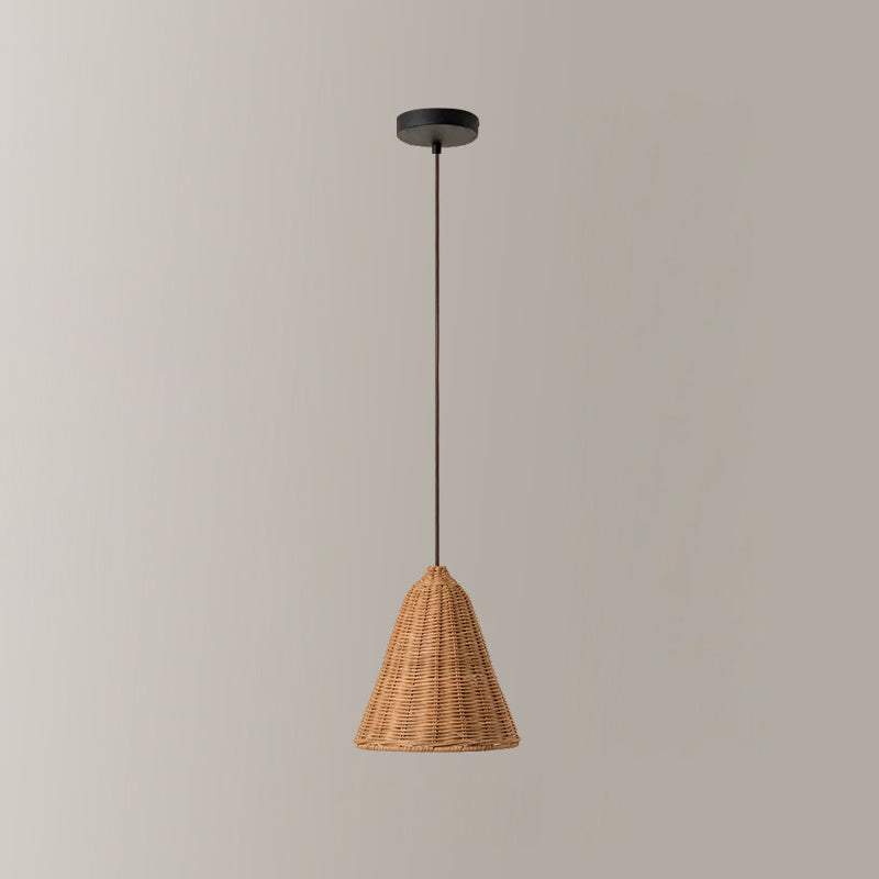 Rovena Curated Woven Rattan Pendant Light – illuminated warm ambiance setting #1