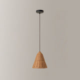 Rovena Curated Woven Rattan Pendant Light – illuminated warm ambiance setting #1