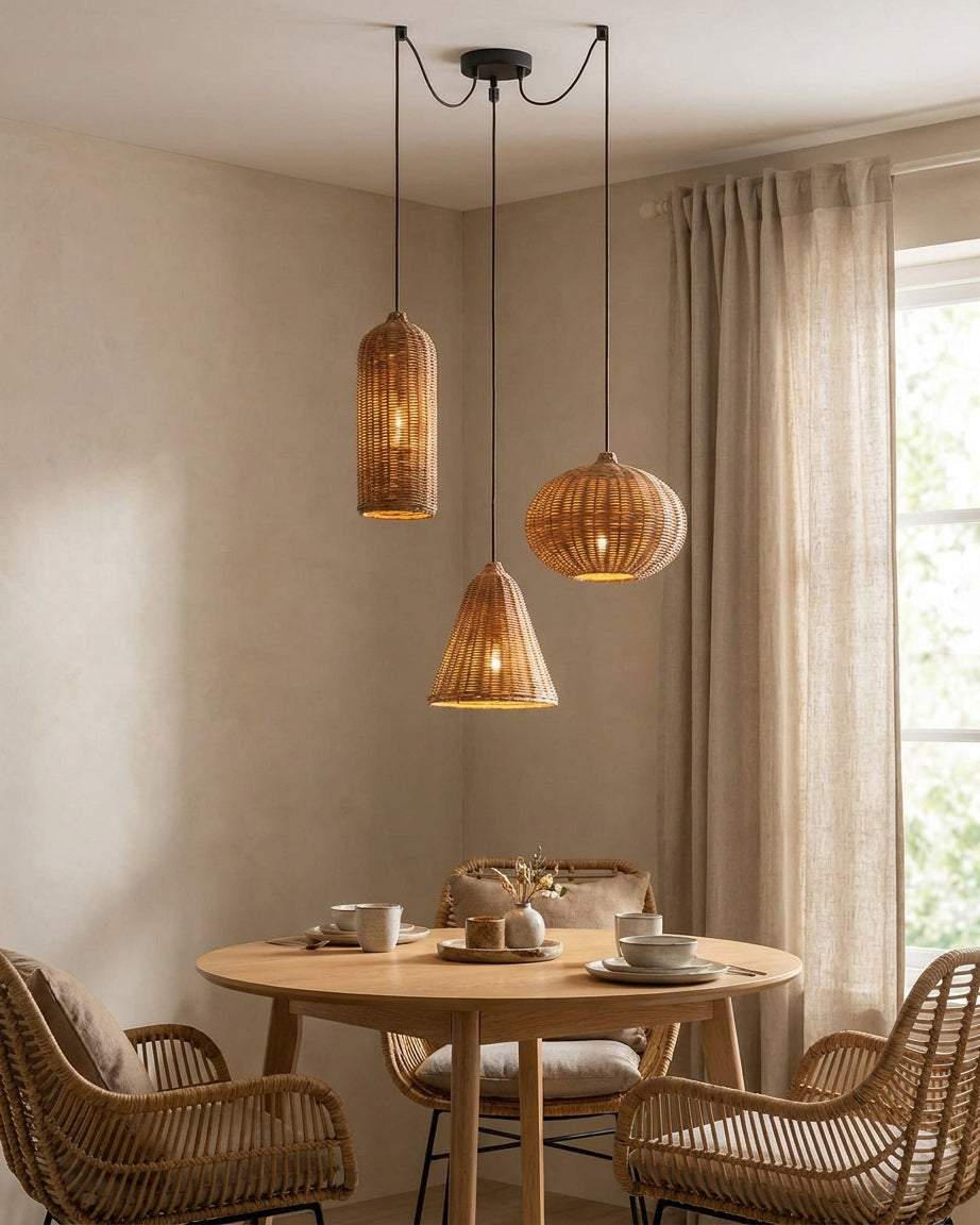 Rovena Curated Woven Rattan Pendant Light – macro detail view #1