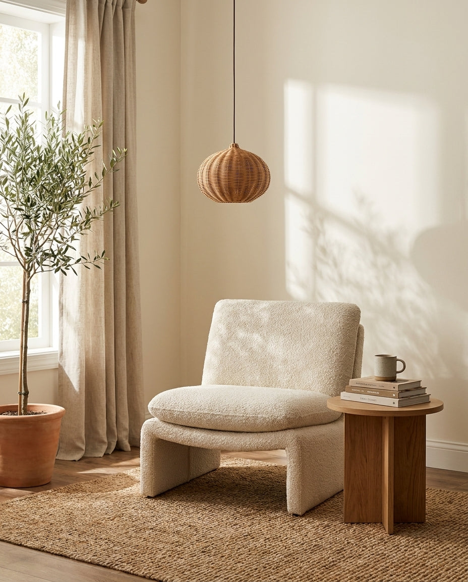 Rovena Curated Woven Rattan Pendant Light – full fixture elevation view
