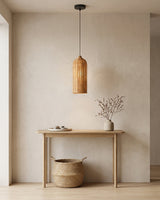Rovena Curated Woven Rattan Pendant Light – structural canopy joint detail